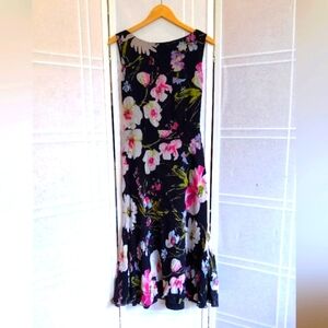 Talbots black silk floral fit and flare vintage dress